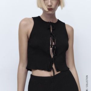 NWT Zara Rib Top Tie front Black Small